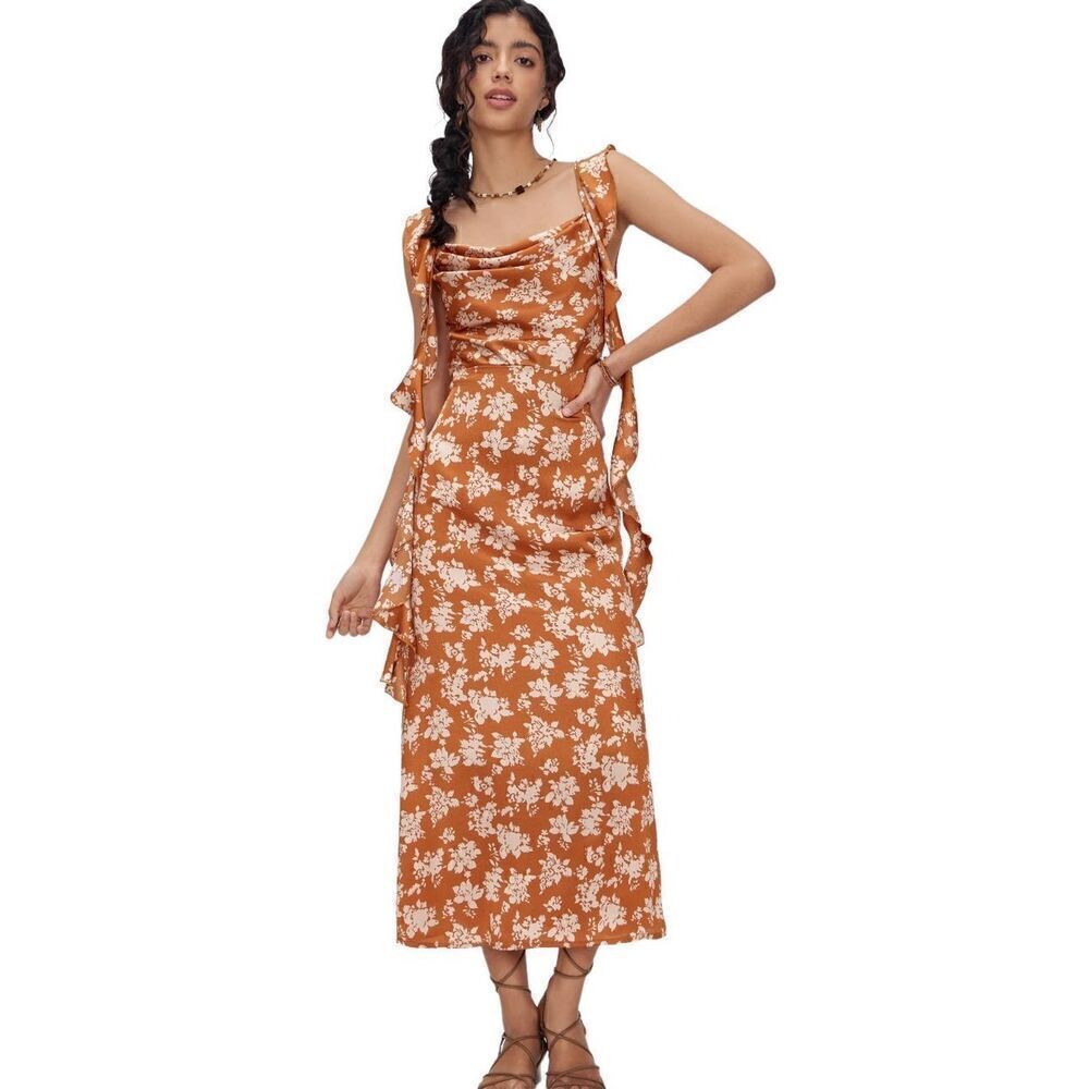 NWT Cider Woven Cowl Floral Ruffle Hem Maxi Dress Sz 6